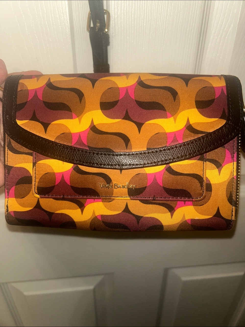 Vera Bradley Retro Geometric Crossbody in Yellow, Brown & Pink